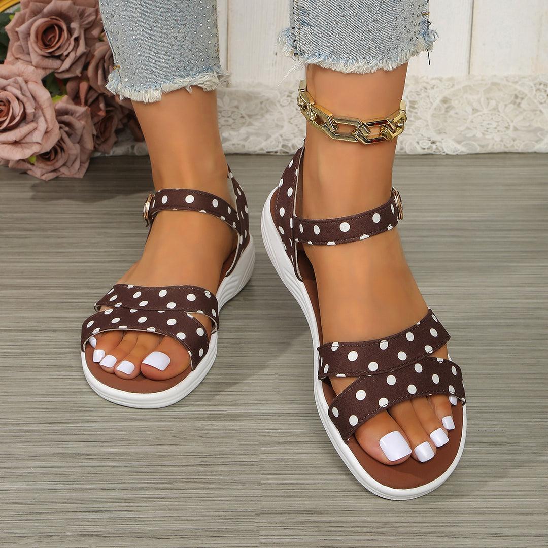 Damen elegante Sandalen mit verstelbaren Riemen und punktiertem Design EB