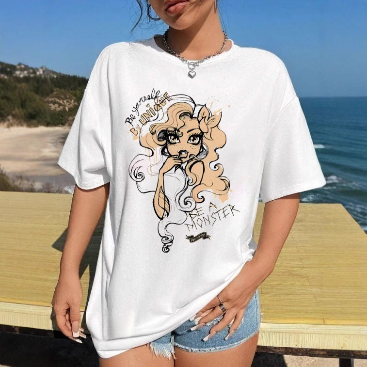 Damen T-Shirt mit künstlerischem Skelettmotiv und einzigartigem Druck EB