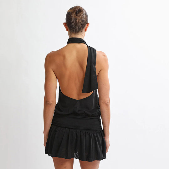 Damen minimalistisches Wickelkleid mit asymmetrischem Halter und strukturiertem Rock EB