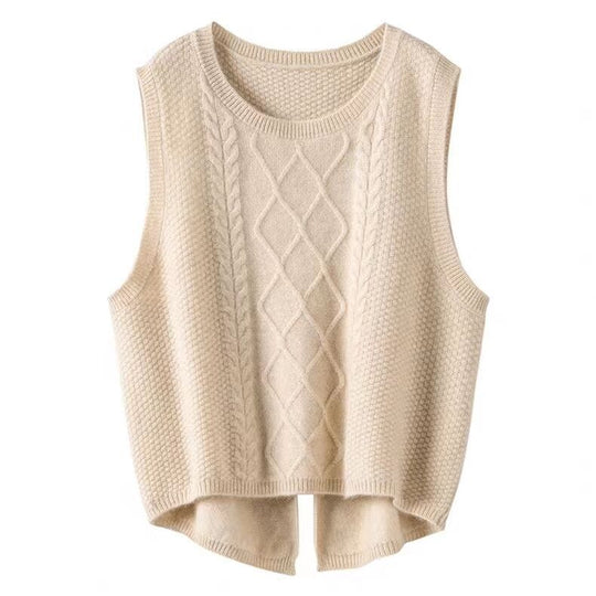 Damen Ärmellose Strickweste mit Zopfmuster und modernen Details EB