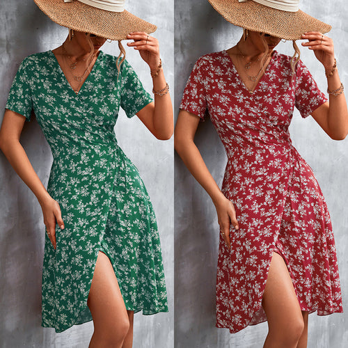 Damen Wickelkleid mit floralem Muster und seitlichem Schlitz EB