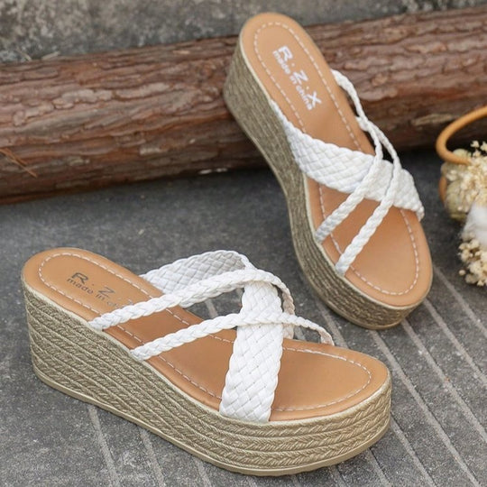 Damen Plateau-Sandalen mit geflochtenem Riemendesign und rutschfester Sohle EB