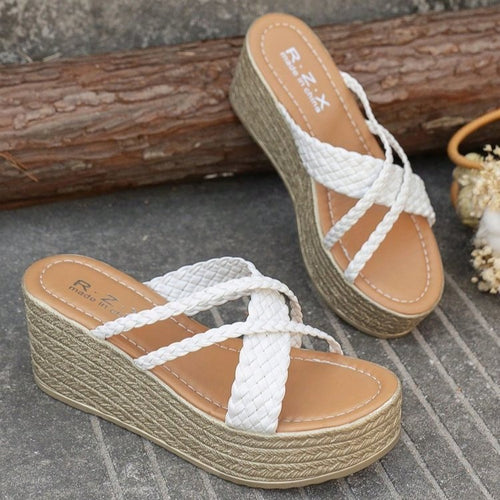 Damen Plateau-Sandalen mit geflochtenem Riemendesign und rutschfester Sohle EB