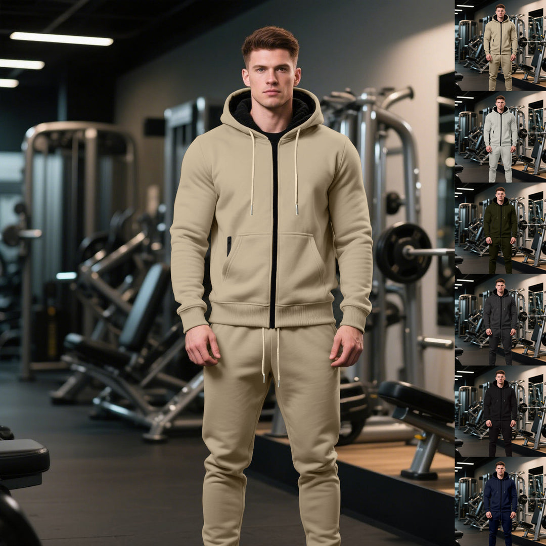 Herren nan zweiteiliges Performance Fleece Jogginganzug-Set mit Kapuzenjacke, verdecktem Reißverschluss und tapered Jogginghose EB