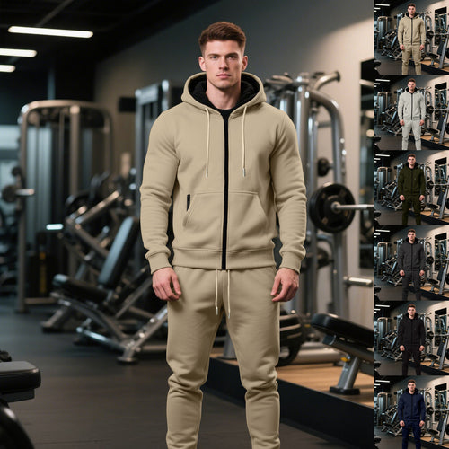 Herren nan zweiteiliges Performance Fleece Jogginganzug-Set mit Kapuzenjacke, verdecktem Reißverschluss und tapered Jogginghose EB