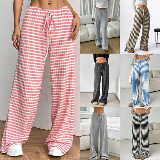 Damen weite Relax-Hose aus weichem Rippmaterial mit Kordelzug EB
