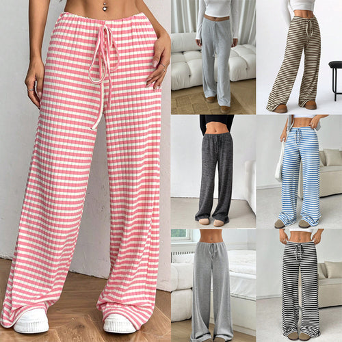 Damen weite Relax-Hose aus weichem Rippmaterial mit Kordelzug EB