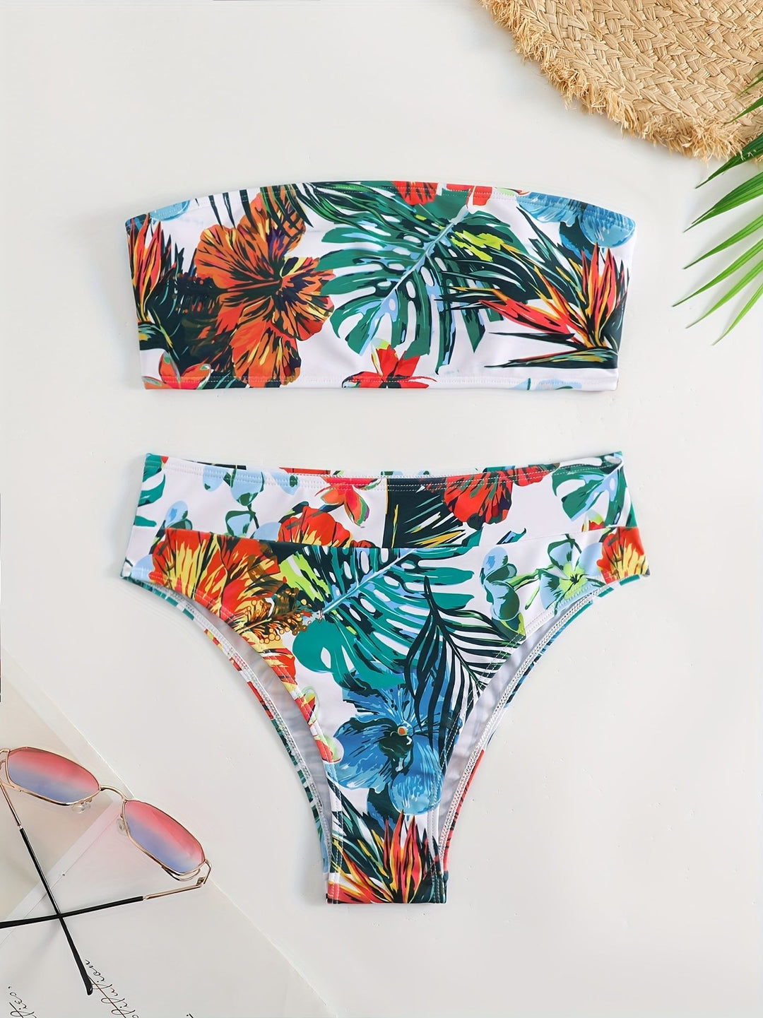 Damen Bandeau-Bikini-Set mit tropischem Blumendesign EB