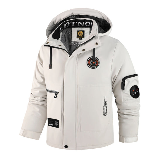 Herren nan wattierte Wind- und Wetterjacke mit Kapuze und multifunktionalen Utility-Taschen EB