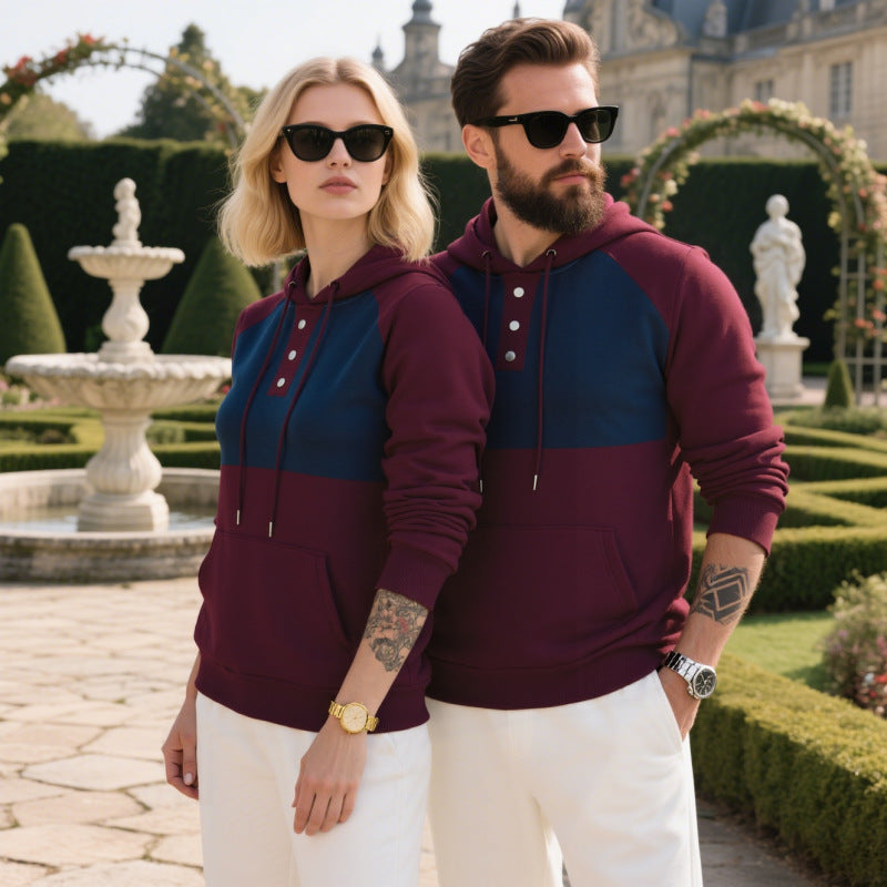 Herren Kapuzensweater mit modernem Henley-Ausschnitt und kontrastierenden Ärmeln EB