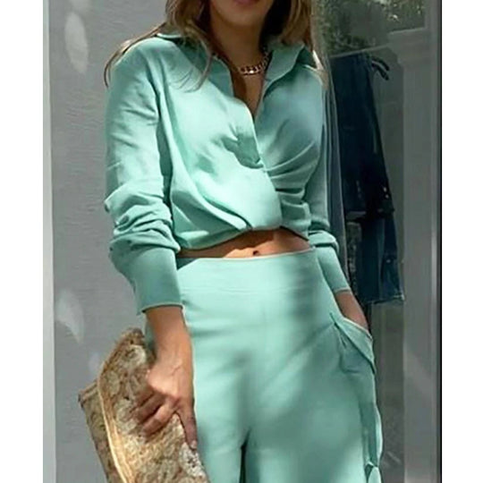 Damen Elegantes Oberteil mit weitem Schnitt und passenden Palazzo-Hosen EB