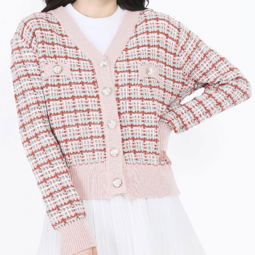 Damen modischer Strickcardigan mit farbenfrohem Muster und Knopfleiste EB