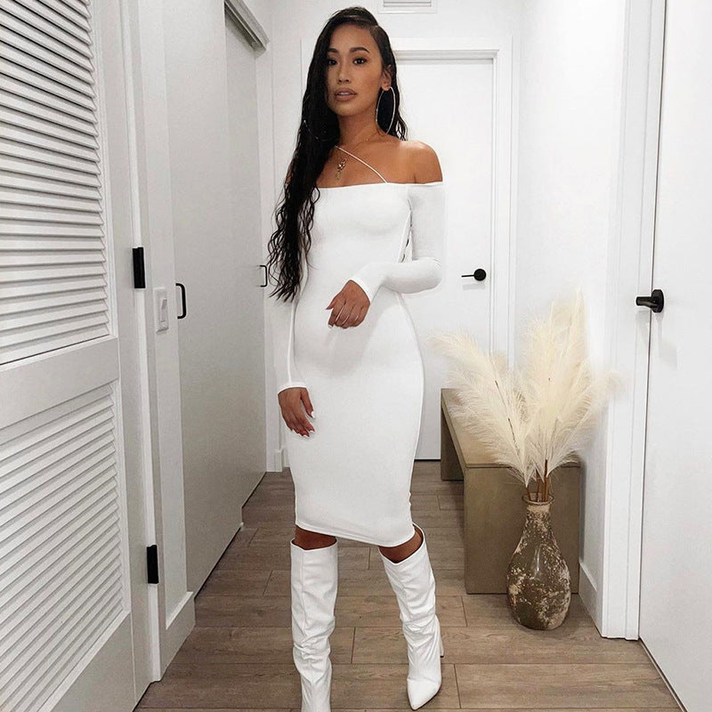 Damen figurbetontes Off-Shoulder-Minikleid mit langen Ärmeln EB