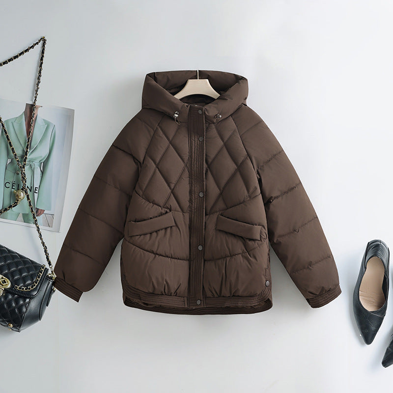 Damen nan gesteppte Kapuzen-Kurzjacke mit Karree-Steppung, geripptem Saum und verdeckter Druckknopfleiste EB