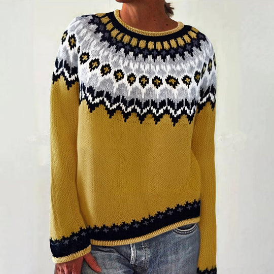 Damen nan Norwegerpullover aus Wollmix mit Rundhalsausschnitt und traditionellem Fair-Isle-Yoke EB