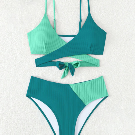 Damen Gemusterter Wickelbikini mit hochgeschnittenem Taillenbund EB