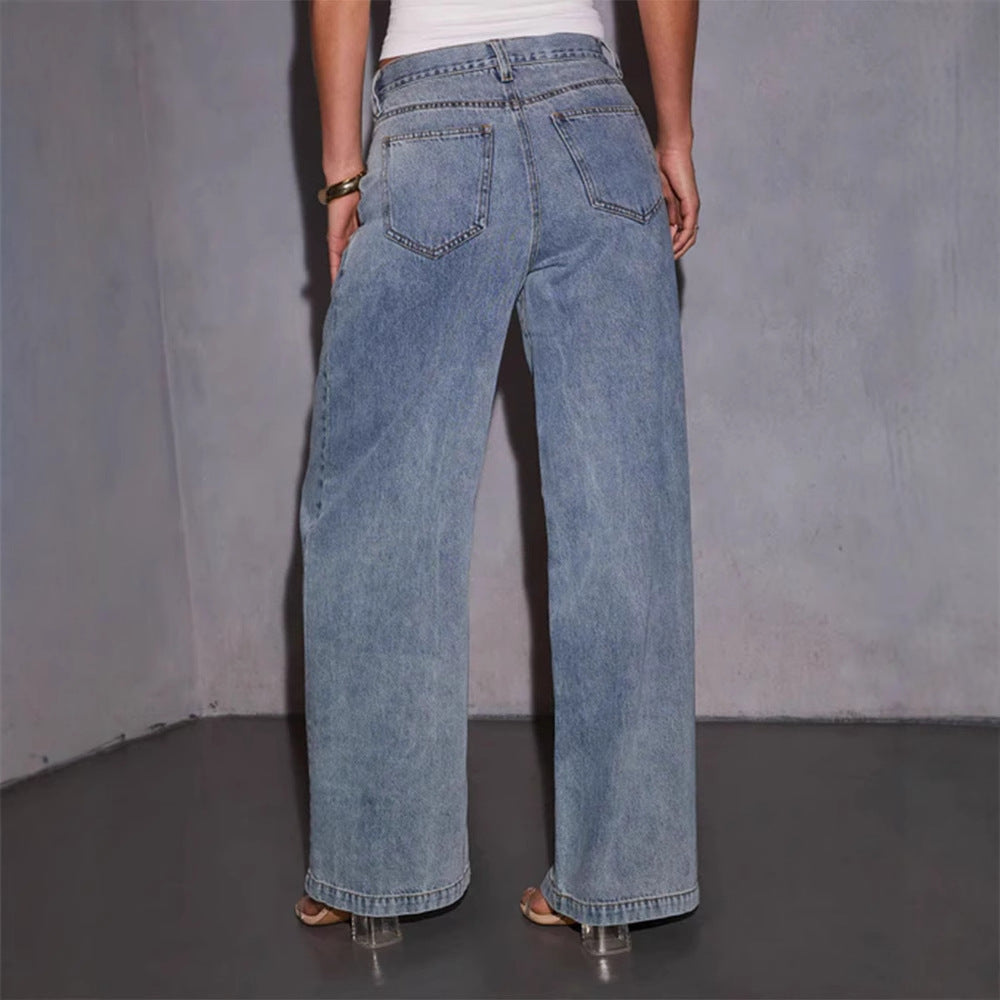 Damen nan weite Highwaist-Jeans mit weitem Bein, legerer Passform und soften Denim-Finish EB