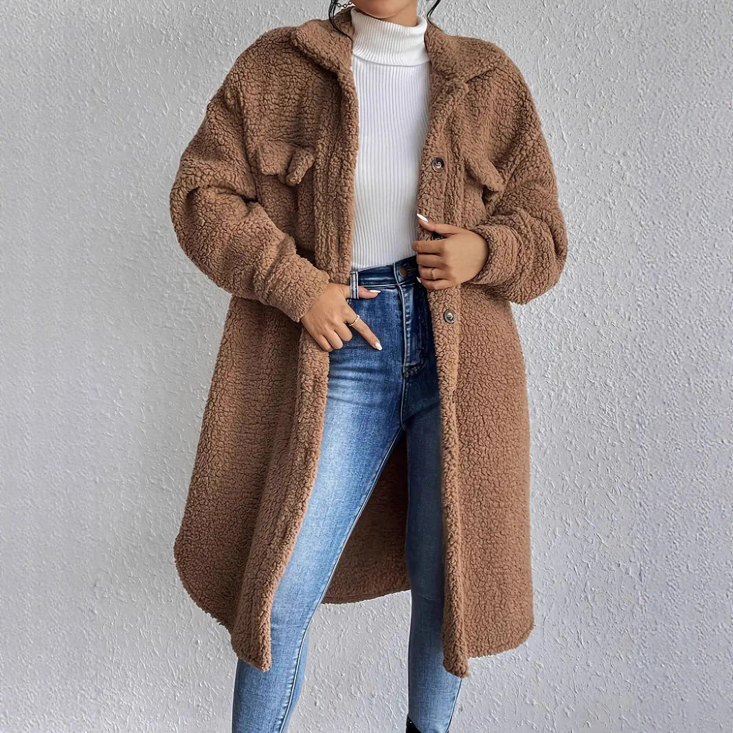 Damen Weiche und gemütliche Teddyjacke im Long-Format EB