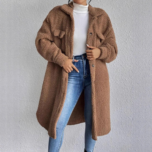 Damen Weiche und gemütliche Teddyjacke im Long-Format EB