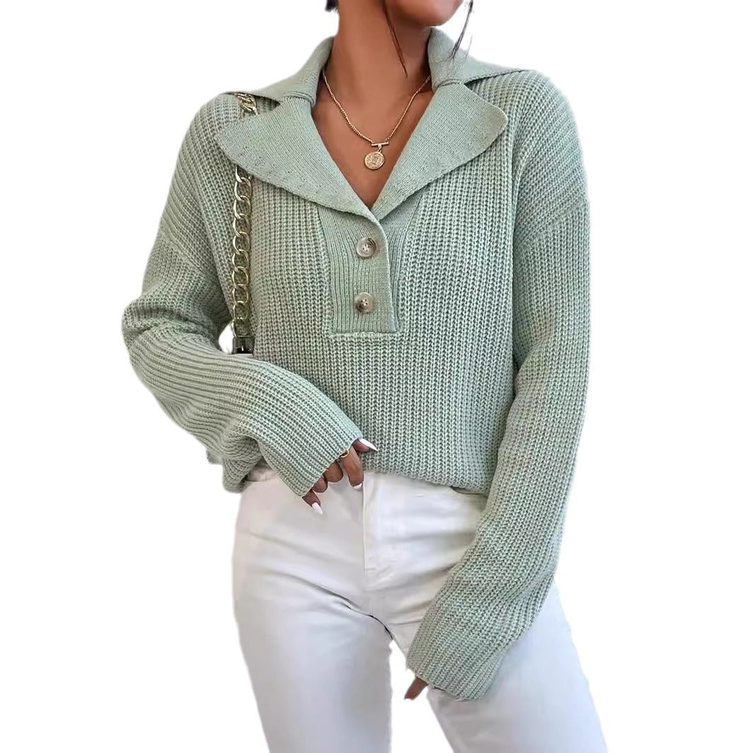Damen gemütlicher Knit-Pullover mit Kragen EB