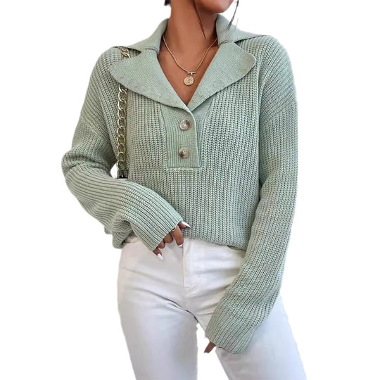 Damen gemütlicher Knit-Pullover mit Kragen EB