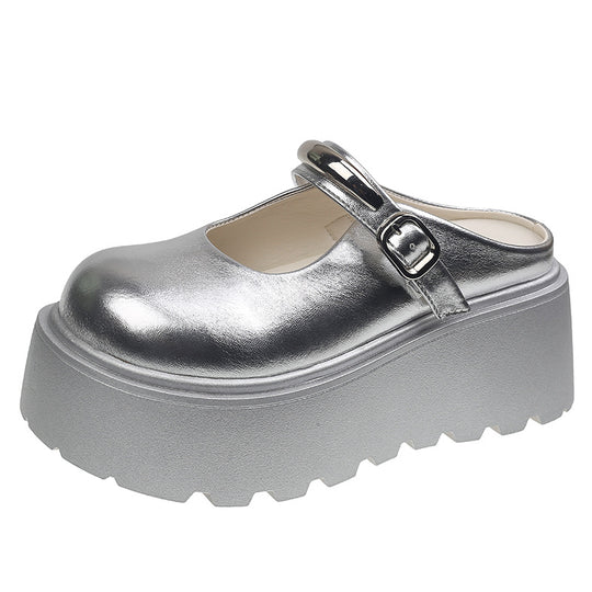 Damen Stilvolle Plateau-Mules mit verstellbarem Riemen und rutschfester Sohle EB