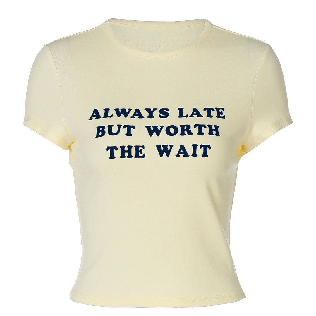 Damen Kurzes Statement T-Shirt mit Rundhalsausschnitt EB