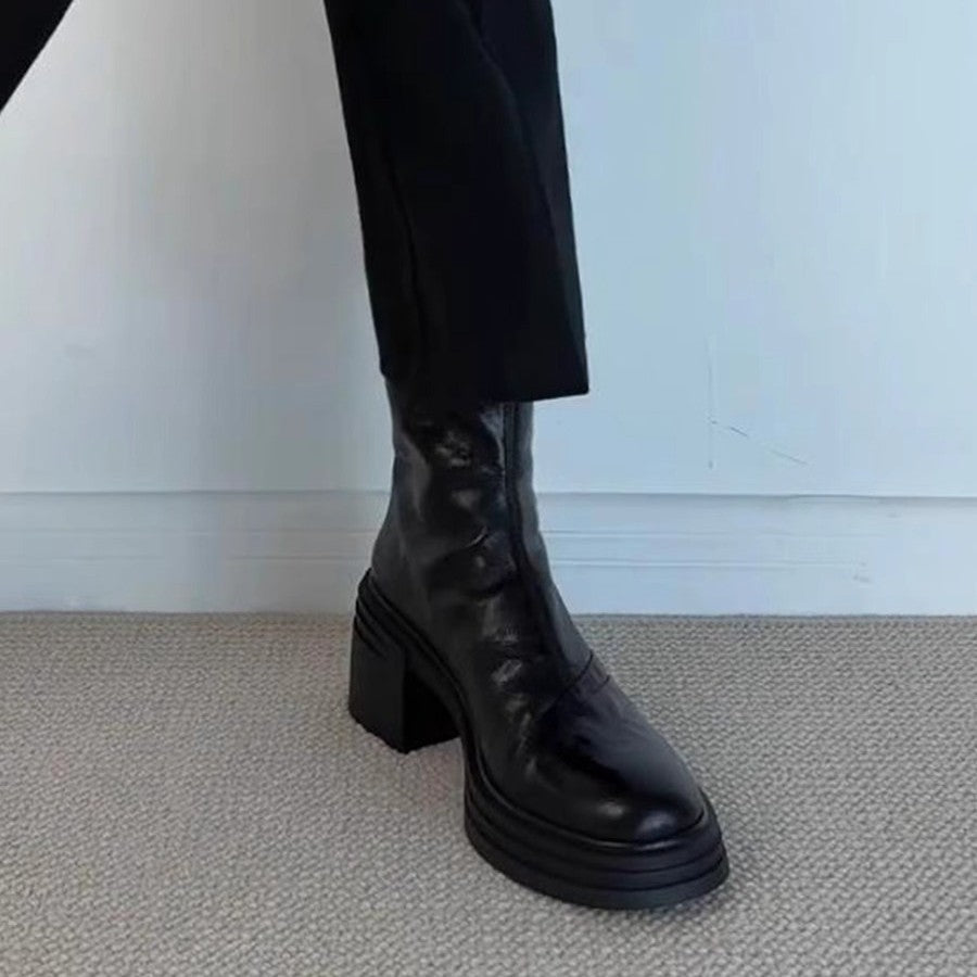 Damen Stiefeletten aus hochwertigem Leder mit trendigem Blockabsatz EB