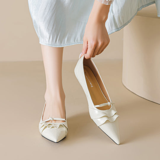 Damen elegante Pointed Ballerinas mit Rüschendetail EB