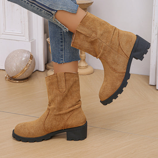 Damen Modische Stiefeletten mit gefüttertem Kragen und robustem Profil EB