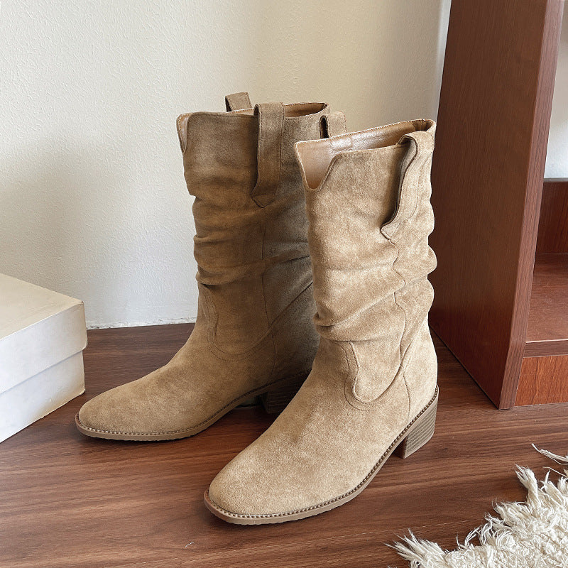 Damen modische Stiefel mit lässigem Falten-Design EB