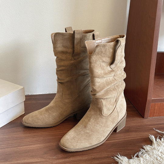 Damen modische Stiefel mit lässigem Falten-Design EB