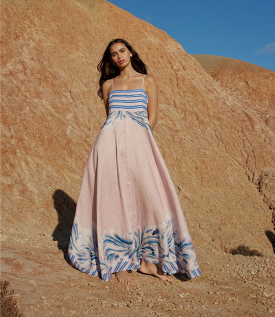 Damen Maxikleid mit dezenten Farbverlauf und floralem Muster EB