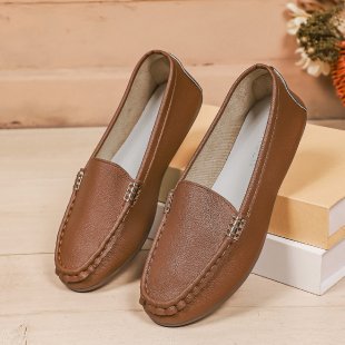 Damen nan schlanke Mokassin-Slipper mit handgenähter Vordernaht, gepolstertem Komfortfußbett und flexibler rutschfester Gummisohle EB