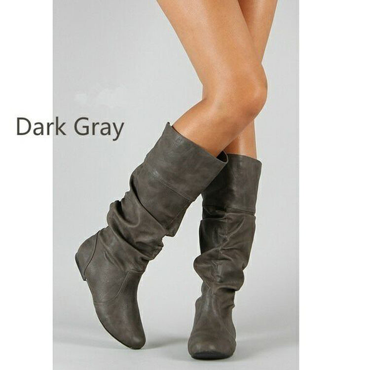 Damen nan lässige Slouch-Stiefel mit weichem Schaft, gerafftem Design und flacher Komfortsohle EB