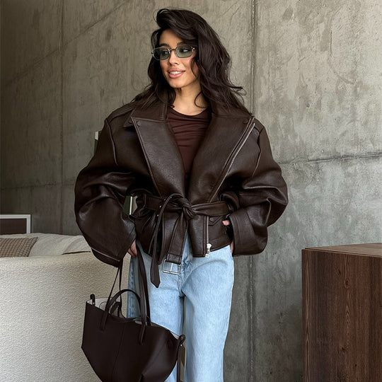 Damen Modische jacke mit großzügigem Schnitt und Taillengürtel EB