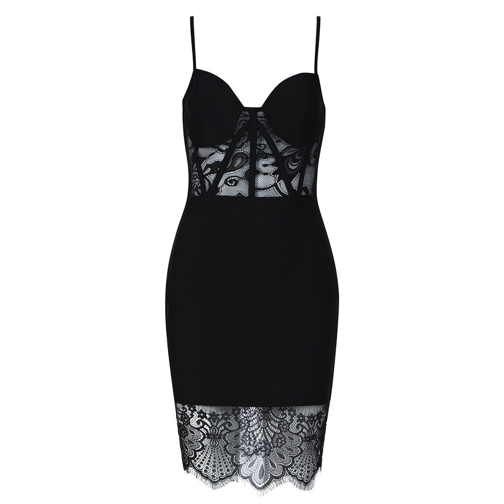 Damen Spitzen- und Satin-Mikrokleid mit eleganter Passform EB