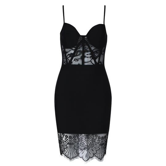 Damen Spitzen- und Satin-Mikrokleid mit eleganter Passform EB