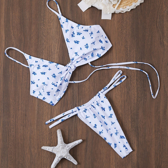 Damen Triangel-Bikini mit blumigem Muster und anpassbarem Bindesystem EB