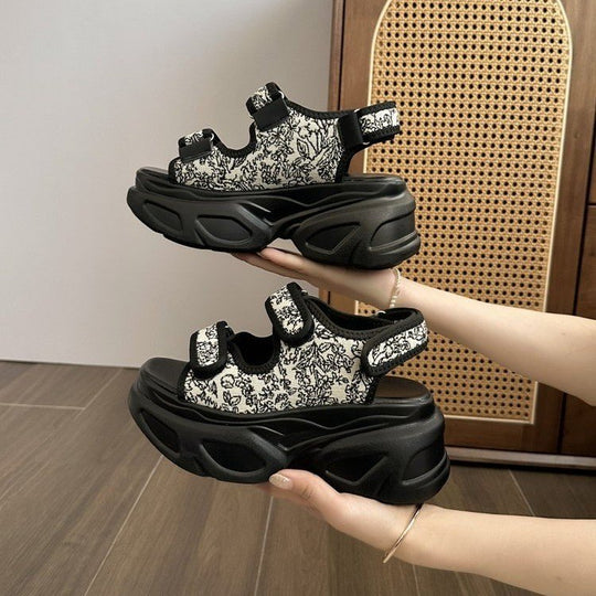 Damen Glamouröse Plateau-Sandalen mit verstellbaren Riemen und funkelnden Applikationen EB