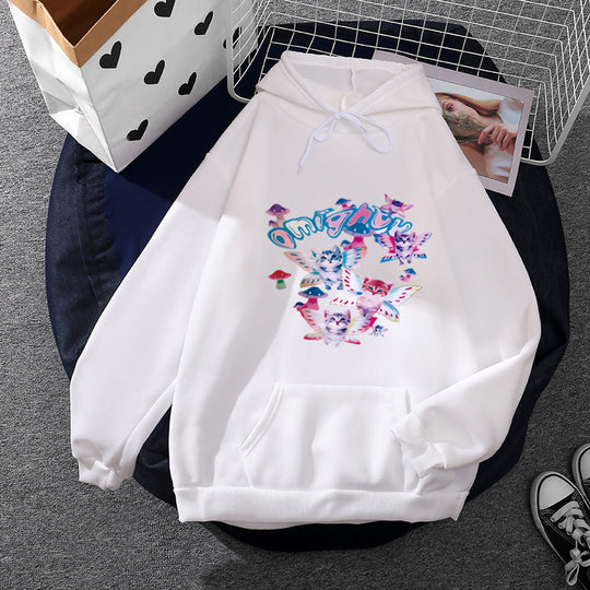 Damen nan Kapuzenpullover mit verspieltem Katzen‑Schmetterlings-Print und Kängurutasche EB