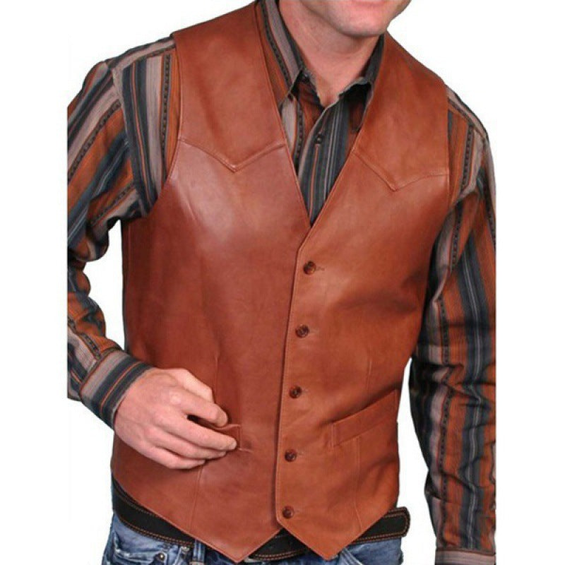 Herren nan taillierte Lederweste mit Western-Details, V-Ausschnitt und zwei Eingrifftaschen EB