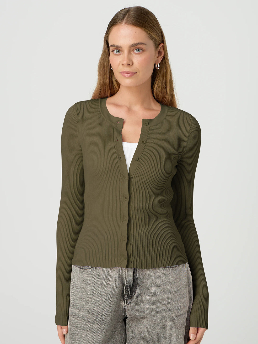 Damen figurbetonte Strickjacke mit Knopfleiste und langen Ärmeln EB
