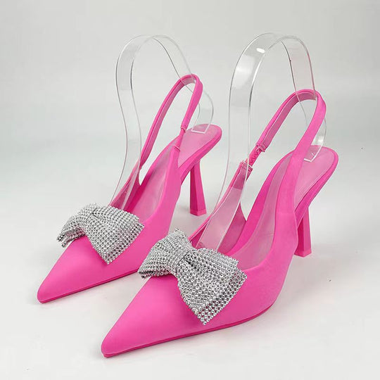 Damen Slingback-Pumps mit glitzerndem Schleifen-Design und transparentem Absatz EB