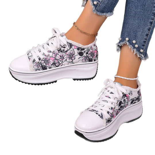 Damen Modische Sneakers mit floralem Print und gepolsterter Sohle EB