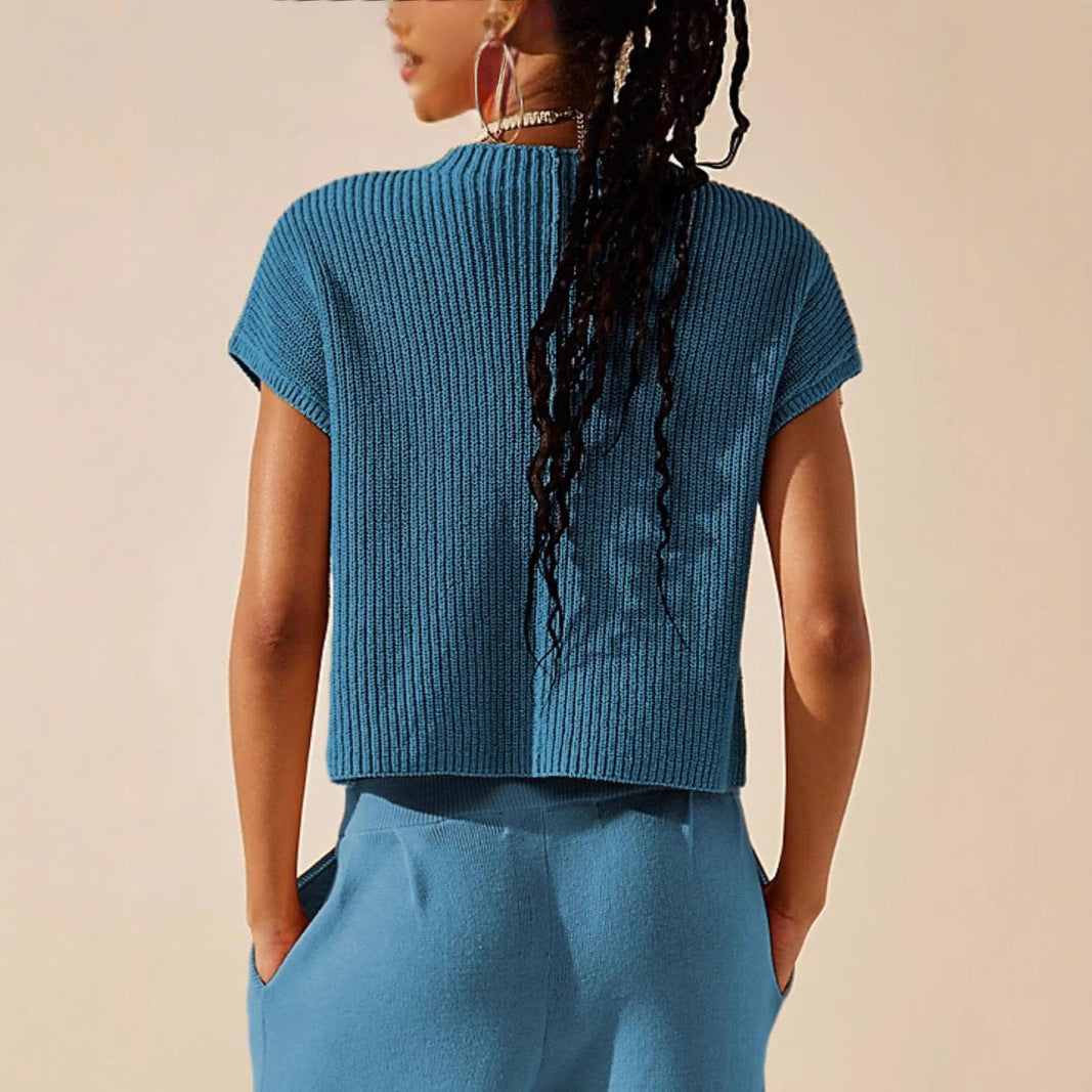 Damen lässiges Strick-Oberteil und weite Hose Set EB