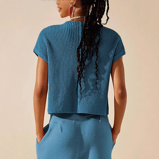 Damen lässiges Strick-Oberteil und weite Hose Set EB