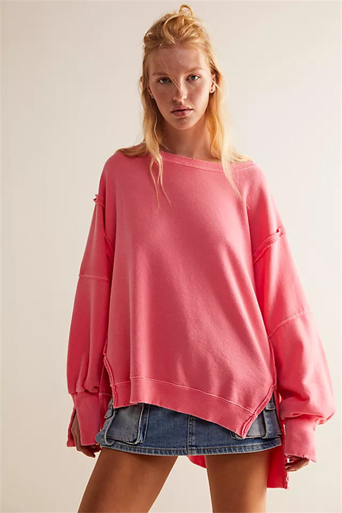 Damen oversized Sweatshirt mit Ballonärmeln, offenen Saumnähten und seitlichen Schlitzen Eichborn Berlin