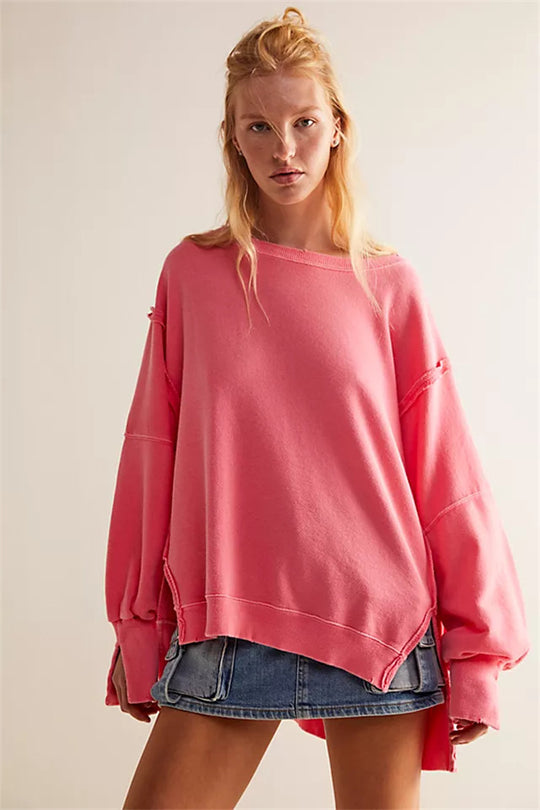 Damen oversized Sweatshirt mit Ballonärmeln, offenen Saumnähten und seitlichen Schlitzen Eichborn Berlin