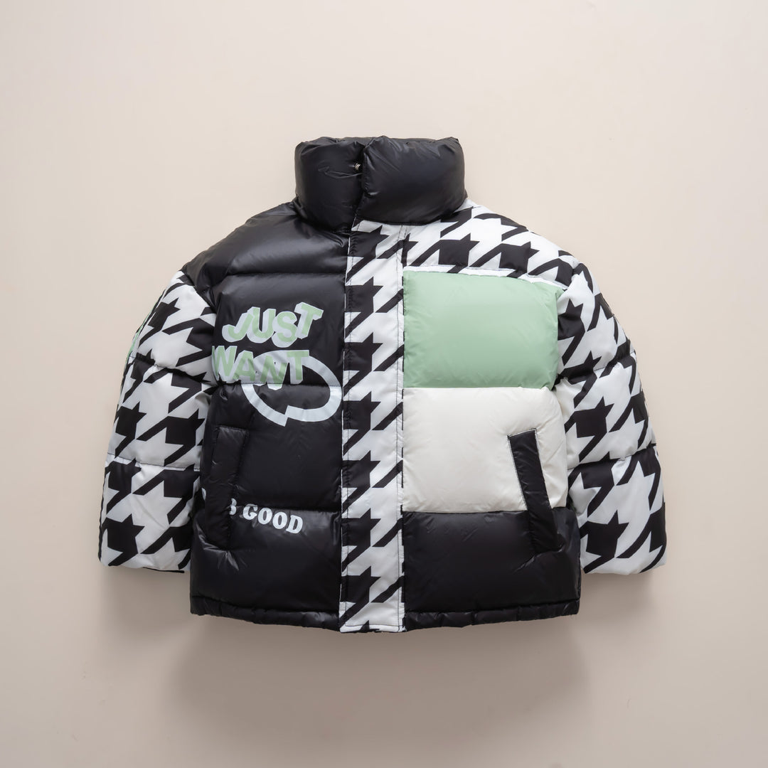 Damen Übergroße Steppjacke mit trendigem Patchwork-Design EB